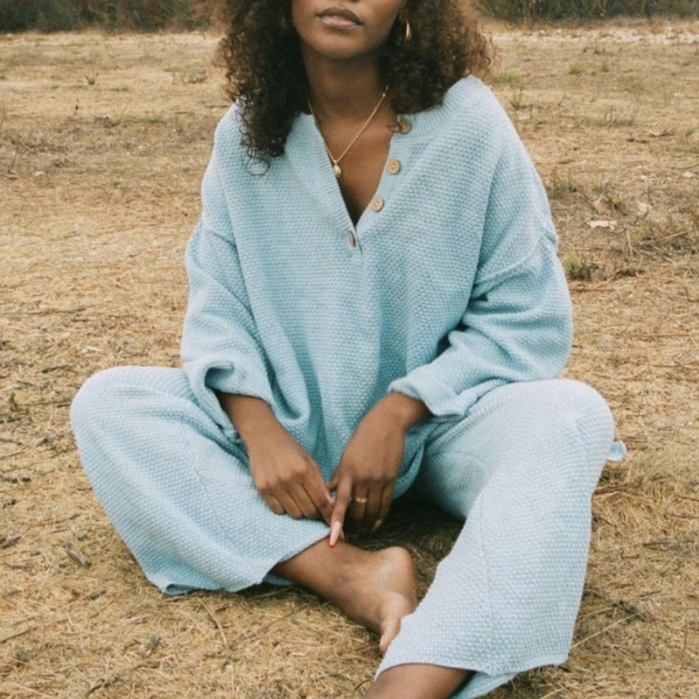 Free People Beach Hailee Knit Sweater Set in Light Blue